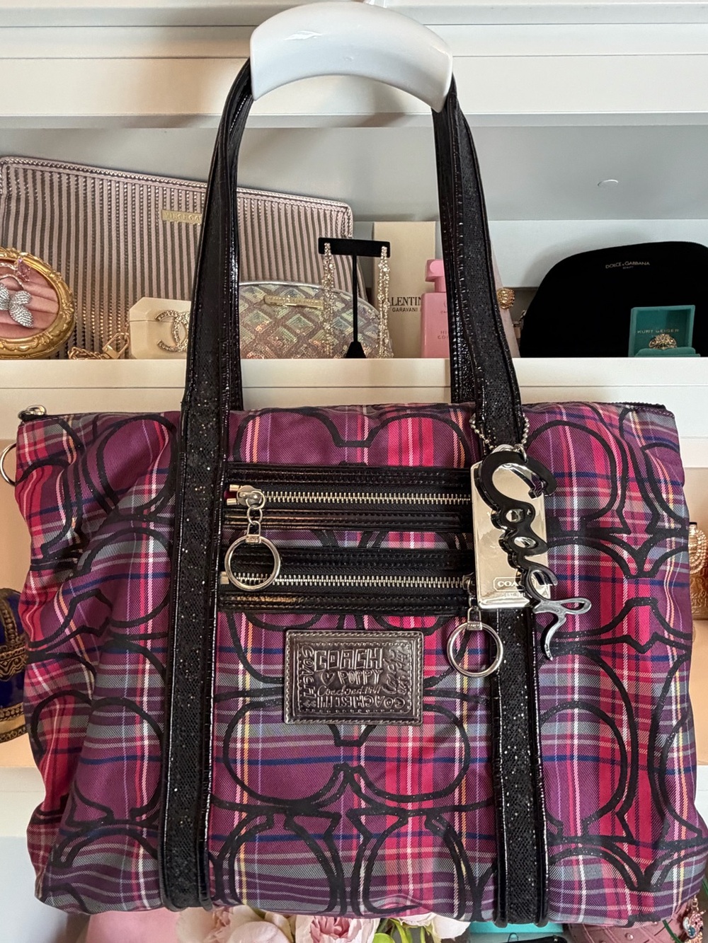 Coach Poppy 2009 colorful EUC PLAID POPPY Pink Black Purple Shoulder Bag 2 Tags - Picture 3 of 16